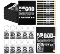 Motiskyy 24 Sets Christian Gifts for Men Man of God Christian Gifts Bulk Keychains Pens Notebooks Faith-based Gift Set for Church Inspirational Bible Verse for Religious Men