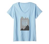 Motivador Escalador con Texto en inglés No Ones Coming To Save You Camiseta Cuello V, Mujer, Azul Bebé, XL