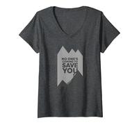 Motivador Escalador con Texto en inglés No Ones Coming To Save You Camiseta Cuello V, Mujer, Jaspeado Oscuro, XL