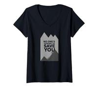Motivador Escalador con Texto en inglés No Ones Coming To Save You Camiseta Cuello V, Mujer, Negro, XXL