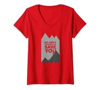 Motivador Escalador con Texto en inglés No Ones Coming To Save You Camiseta Cuello V, Mujer, Rojo, M