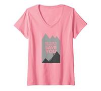Motivador Escalador con Texto en inglés No Ones Coming To Save You Camiseta Cuello V, Mujer, Rosado, S