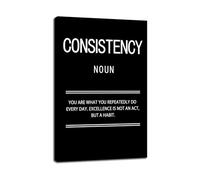Motivational Office Decor Consistency Poster Inspirational Wall Art Quote Canvas Print for Discipline Focus Success Work Office Living Room(Framed,08X12inch(20X30cm))