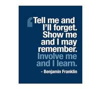 Motivational Wall Art with Benjamin Franklin Quote, Involve Me & I Learn Inspirational Poster, Modern Print for Living Room and Library (Unframed,16x24inch(40x60cm))