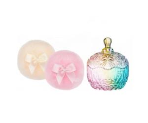 MotiveTech 3 Piezas Juego de Recipiente para Polvos de Cristal con Borlas Reutilizable Caja Decorativa Multiusos para Mujeres, Multicolor