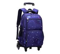 MotiveTech 3 Piezas Mochila Trolley Sube Escaleras Multicompartimento Set Mochila Escolar 3 Piezas Convertible Equipaje Infantil para Niños, Azul Oscuro, Estrellado 6-Ruedas