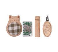 MotiveTech Alfiletero con 100 Alfileres Porta Agujas Madera Compacto DIY Browning Ancho, en Forma de Gato, Individual