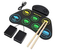 MotiveTech Batería Electrónica Mesa con Pedales Portátil Batería Electrónica Mesa con Baquetas Compacto Instrumento para Estudiantes, Versión En Inglés