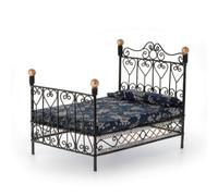 MotiveTech Cama Casa Muñecas 1:12 Realista Cama Muñecas con Colchón Elegante Mueble para Coleccionistas, Negro