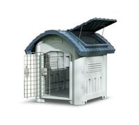MotiveTech Caseta Plástico con Puerta Metálica Elevada Amplia para s, Jardín, Azul Grisáceo, Mediano 30 Libras
