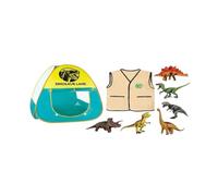 MotiveTech Dinosaurio con Carpa Kit Aventura , Azul, Amarillo, Verde, Beige , Tienda De Campaña De Dinosaurios con Figuras De Dinosaurios Y Chaleco De Explorador
