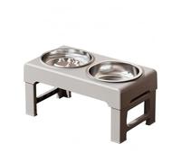 MotiveTech Industrial Bowl Comedero Doble Regulable Estación de Comida y Agua con Dos de Acero Inoxidable 304 Cuerpo Rectangular Plegable en Sirve Juntos sin, Gris, Style to 1