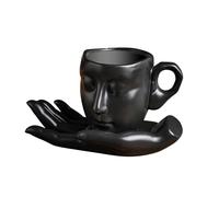 MotiveTech Juego de Taza de Café de Cerámica con Platillo, Taza de Café con Cara Humana, Kit de Taza de Té Y Platillo para El Día de Acción de Gracias, Oficina E, negro, tal como se describe