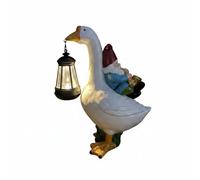 MotiveTech Lámpara Decorativa Exterior Figura Solar de Gnomo Montando con Farol Resina Impermeable Luz Cálida Nocturna Adecuada para Jardín Terraza Entrada