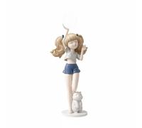 MotiveTech Lámpara Figura de Chica Escultura Estatua Luz de Mesa Decorativa de con Globo Superficie Refinada en Fibra de Vidrio con Gato Frontal Adecuada para, Azul, 62cm 27cm