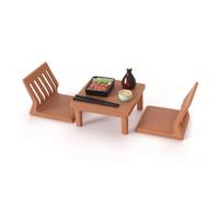 MotiveTech Mesa Japonesa en Miniatura Marrón Mesa Casa Muñecas Compacto Miniatura para Maquetas, Juego De Sushi De Mesa Y Silla Japonesa Juego Cuatro
