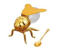 MotiveTech Tarro de Miel de Abejas, Dispensador de Miel, Azucarero, Recipiente para Jarabe, Especiero, Elegante Tarro de Almacenamiento con Tapa Y Cuchara en Una, Cola de Abeja Dorada, Individual