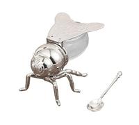 MotiveTech Tarro de Miel de Abejas, Dispensador de Miel, Azucarero, Recipiente para Jarabe, Especiero, Elegante Tarro de Almacenamiento con Tapa Y Cuchara en Una, Cola de Abeja Plateada, Individual