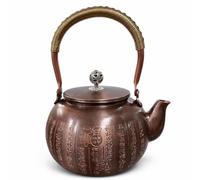 MotiveTech Tetera Cobre Grabada Tetera con Asa Alta Artesanal Vajilla para Oficina, 1.3L, Tetera De Cobre Con Grabado De Cien Bendiciones 百福