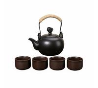 MotiveTech Tetera de Cerámica Tetera Hervidor Jarra, Negro, Esmalte Negro, Tetera Ruyi Con Asa Superior + Tazas Juego De Cuatro
