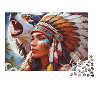 Motivo Animal místico Puzzle de Papel 1000 Piezas Adultos Entrenamiento Cerebral Lobo Tribal Puzzle decoración Pared 70x50cm/1000pcs