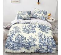 Motivo de Toile De Jouy para Dormitorio 3D Impresión Funda De Edredón Funda Nórdica Microfibra con Cremallera Y Funda De Almohada Juego De Ropa De Cama 3 Piezas Double（200x200cm）