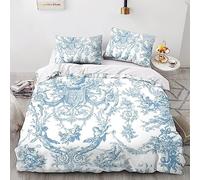 Motivo de Toile De Jouy para Dormitorio Impresión 3D Digital Funda Nórdica Funda De Edredón Y Funda De Almohada Juego De Cama con Cremallera Microfibra 3 Piezas King（220x240cm）