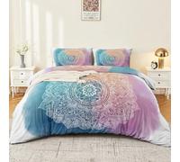 Motivos decorativos Designs Mandala Geometría Edredón de 240 x 260 cm, Super Suave Transpirable, Multicolor Microfibra, Funda de edredón de plumas bohemias con 2 fundas de almohada para adultos
