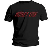 Motley Crue Camiseta de Hombre con Logo Desgastado, Negro, M