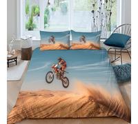 Moto de Cross realizando un Salto Desde una Duna en el Desierto Juego De Ropa De Cama Funda De Funda Nórdica Almohada con Impresión 3D, Microfibra,para Niñas Y Niños Single（135x200cm）