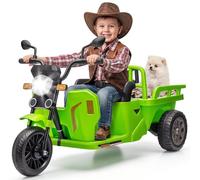 Moto Electrica Niño con Plataforma de Remolque y Pala, 12V Juguete de Vehículo Tuk-Tuk con Luz Indicadora de Encendido, Motocarro, Triciclo Motorizado, Tuctuc, LED, Música, Bluetooth, USB&AUX, 3+ Años