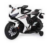 Moto Electrica Niños Honda CBR 12V | Minimoto Electrica de 3 a 5 Años con Luces, Sonidos y Ruedas de Estabilidad | Batería 12V 3,5Ah, Motor 30W y Acelerador de Pedal | Blanca