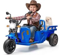 Moto Eléctrica para Niños 12V con Remolque y Pala, Triciclo Eléctrico Infantil con Mando 2,4G, Doble Motor, Velocidad Ajustable, Pantalla De Batería, Luces LED, Música y Bluetooth, para Niños 3+ Años