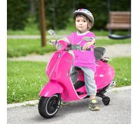 HOMCOM Moto Eléctrica VESPA para Niños +3 Años con Faros Música 2 Ruedas Auxiliares Rosa Motocicleta Infantil Autorizada Aosom España
