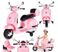 Moto Eléctrica Vespa para Niños con Ruedas y Asiento de plástico, Maletero, Reproductor MP3, Toma AUX USD MicroSD (Rosa Claro)