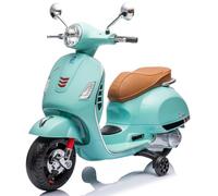 Moto Eléctrica Vespa para Niños con Ruedas y Asiento de plástico, Reproductor MP3, Toma AUX USD MicroSD (Turquesa - sin baúl)