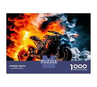 Moto en Llamas 1000 Piezas Puzzle Energía de Biker con Llamas Set De Puzzle, Cartón Premium - Antiestrés Y Decoración, Regalo para Mujeres Y Hombres, Entrena El Cerebro 70x50cm/1000pcs