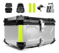 Moto Top Case,Top Case Moto de aluminio impermeable,baúl de almacenamiento con doble llave,caja de cola de motos con cerradura de seguridad,caja de equipaje para almacenamiento de cascos (65L Plata)