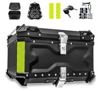 Moto Top Case,Top Case Moto de aluminio impermeable,baúl de almacenamiento con doble llave,caja de cola de motos con cerradura de seguridad,caja de equipaje para almacenamiento de cascos (65L Negro)