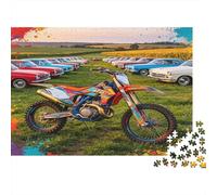 Motocicleta de Campo Puzzle de 1000 Piezas Coches Clásicos Escena de Campo Puzzle para Adultos Papel Relajación Familia Decoración Regalo Nan