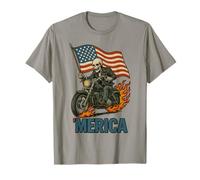Motocicleta de esqueleto patriótico con llamas Camiseta