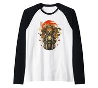 Motocicleta de Gato Samurais japonés Kawaii Ninja Cat Anime Camiseta Manga Raglan