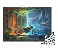 Motocicleta Entre Bosque y Ciudad Puzzle para Adultos Puzzle de 1000 Piezas Papel Relajante Familia Atención Decoración Regalo 52x38cm/1000pcs