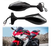 Motocicleta Espejos Retrovisores Laterales con Led Señal de Giro Indicador Integrado para CBR GSXR YZF Sportbike Racing Bikes(Negro Brillante + Lente Transparente)