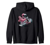 Motocicleta Flamenco Rosa En Acción Sudadera con Capucha