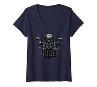 Motocicleta Live to Ride to Live Skull Biker Rebel Camiseta Cuello V, Mujer, Azul Marino, XL
