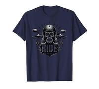 Motocicleta Live to Ride to Live Skull Biker Rebel Camiseta, Hombre, Azul Marino, 5XL