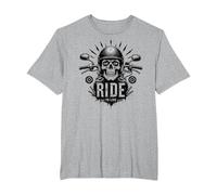 Motocicleta Live to Ride to Live Skull Biker Rebel Camiseta, Hombre Tallas Grandes, Gris Jaspeado, 5X Alto