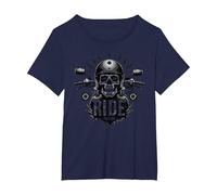 Motocicleta Live to Ride to Live Skull Biker Rebel Camiseta, Mujer Tallas Grandes, Azul Marino, 5XL Grande