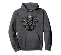 Motocicleta Live to Ride to Live Skull Biker Rebel Sudadera con Capucha, Unisex para Adultos, Jaspeado Oscuro, XXL